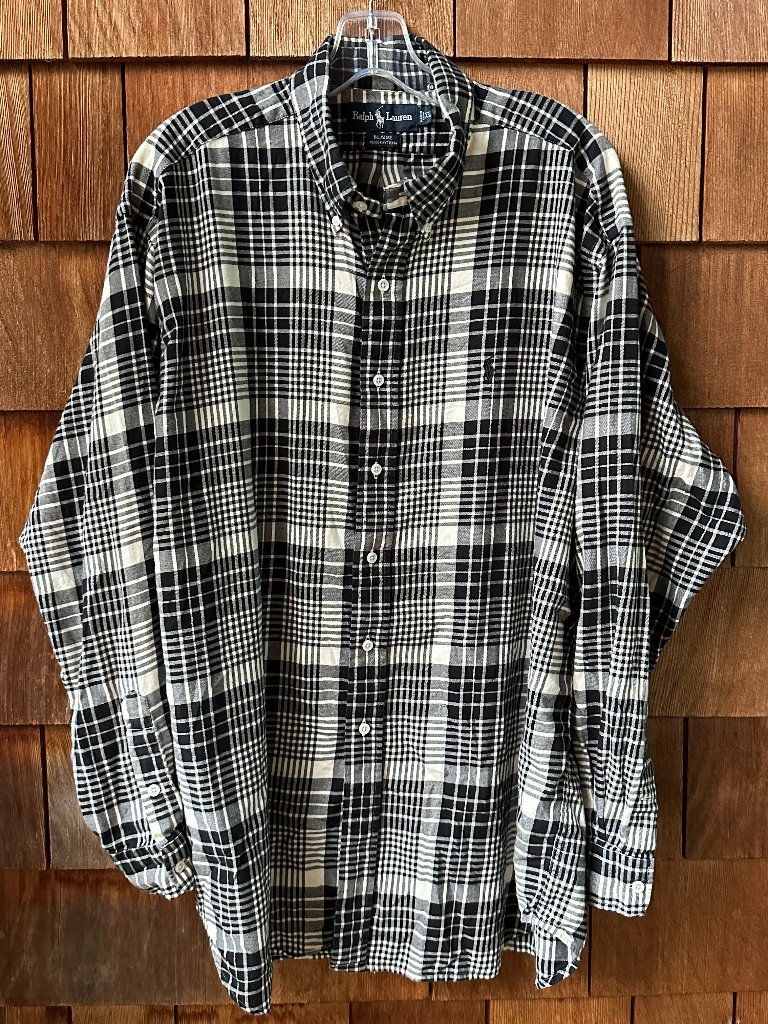 Euc Ralph Lauren Blaire Flannel Ivory/Black Plaid Long Sleeve Shirt In Men's Xl